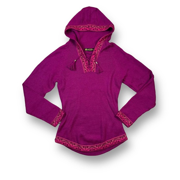 Tejido Parillo 100% Baby Alpaca Wool Purple Pullover Hoodie Made in Peru XS - Picture 1 of 9